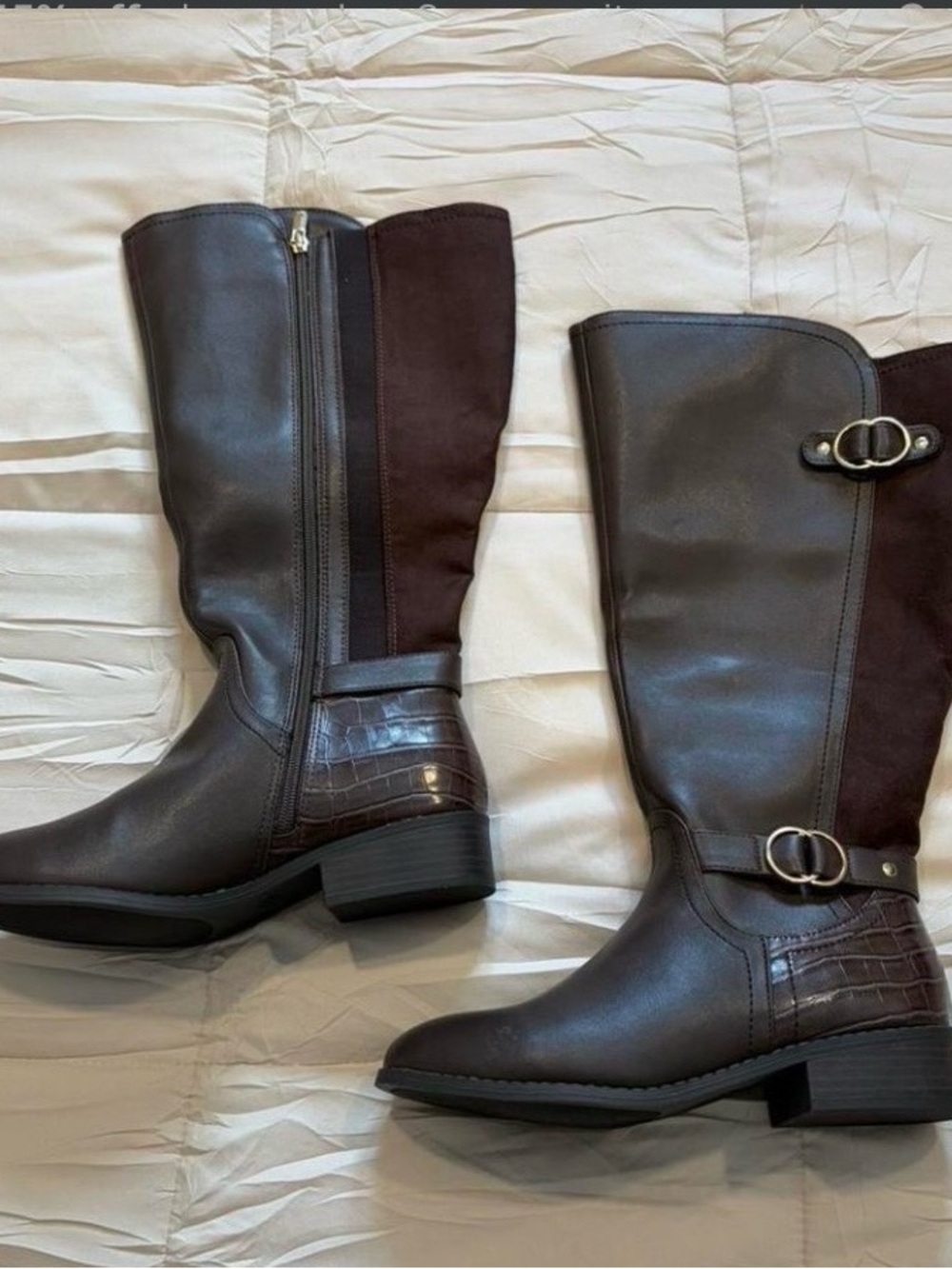 Karen Scott Dark Brown Leather and Suede Mid-Calf Riding Boots